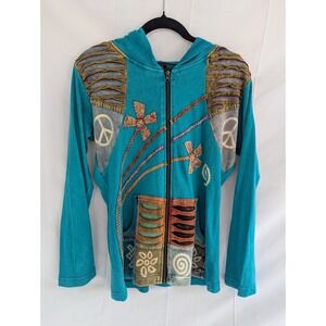 Rising International Zip Up Hoodie Hippie Boho Jacket Size M Made in‎ Nepal